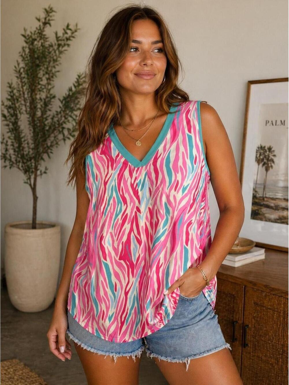 0 R282 NWT Southern Stitch XL 22" ptp Tank Pink Zebra R0000282